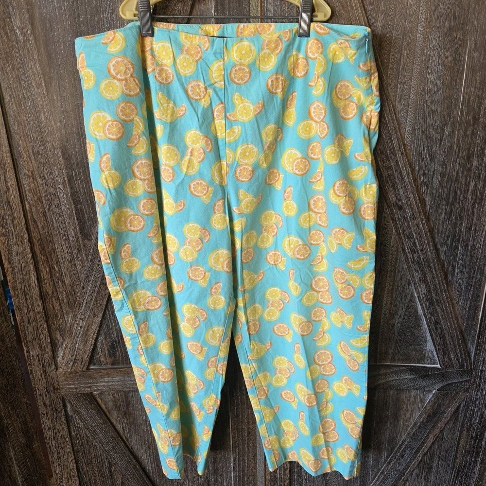 Mountain Lake Pants Women's Size 18 Aqua Yellow Orange Lemons Citrus Capri